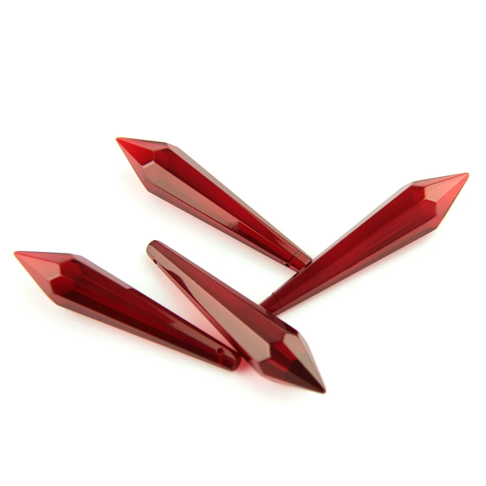 

38mm/63mm/76mm K9 Crystal Chandelier Pendants Prisms Red Color Cut & Faceted Glass U-Icicle Drops For Cake Topper Decoration