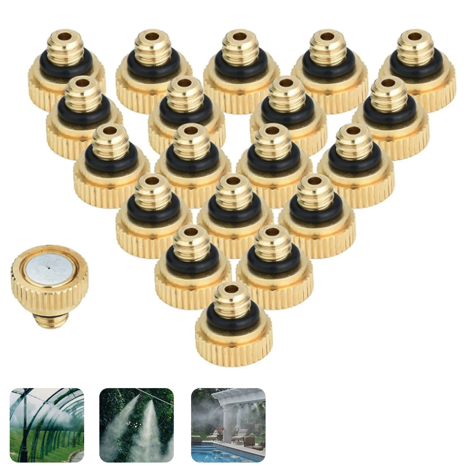 

20 PCS Brass Misting Nozzles Outdoor Cooling System Brass Misting Nozzles Atomizing Sprayer Nozzles 0.01in Hole & 0.18in Thread