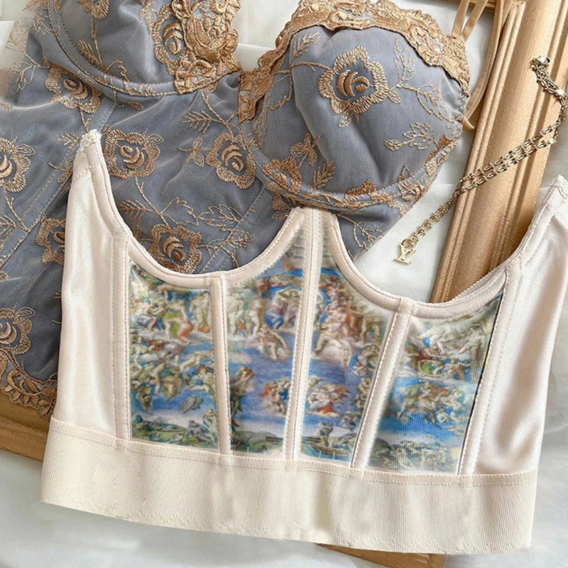 

Women Vintage Angel Printed Corset Wrap Girdle Fish Boned Fitness Waist Shaper Underbust Bustier Cincher Elastic Slimming Belt S