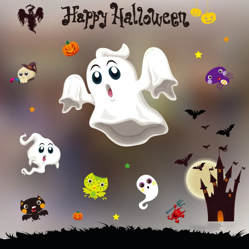 Halloween Y7 DIY рождественская оконная Пленка стеклянная наклейка Хэллоуин электростатическое Окно Наклейка рождественские украшения для дома год - Цвет: Halloween Y7