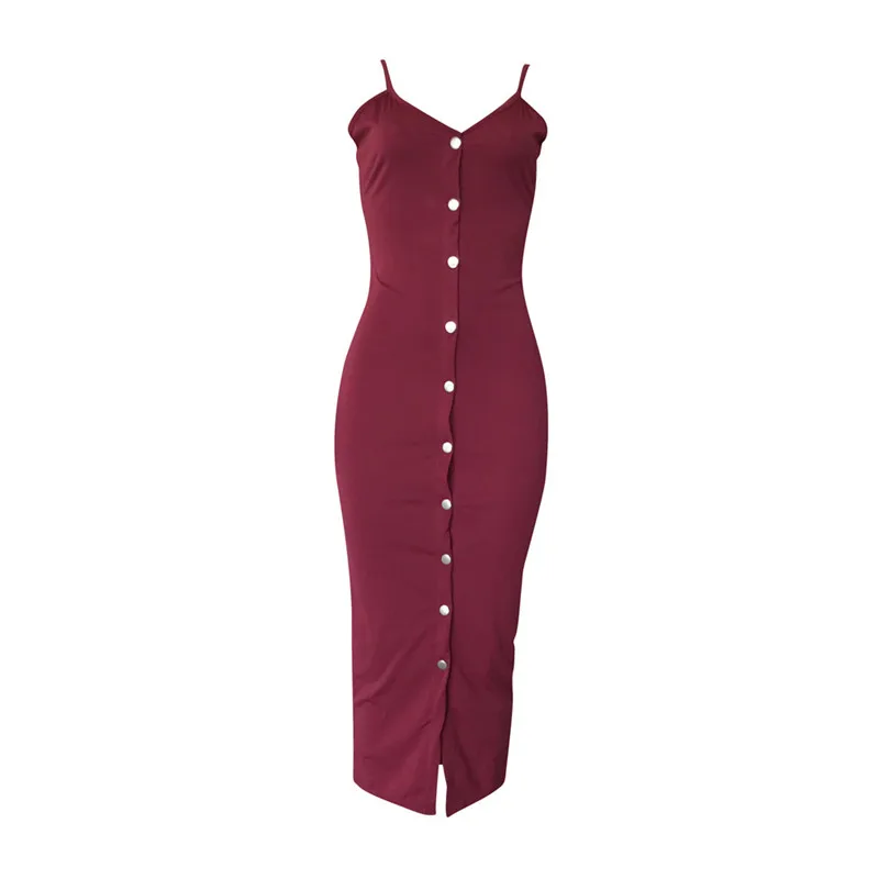 

YGYEEG Women Sexy High Split Spaghetti Strap Dress Vintage Party Fashion Backless Mid-Length Bodycon Button Plus Size Vestidos