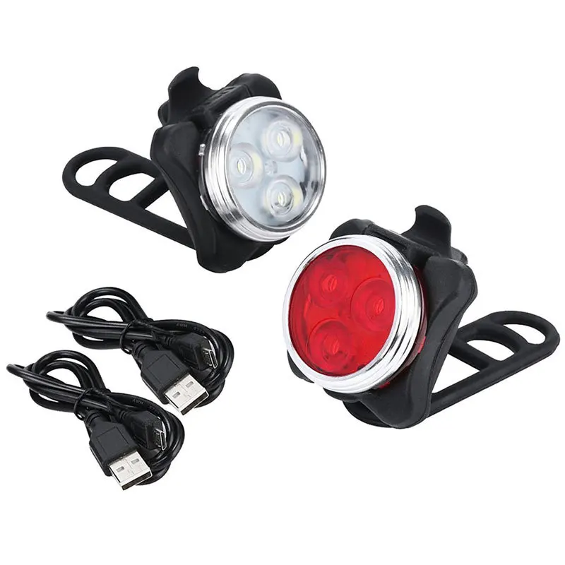 1 Set 4 Modes USB Rechargeable Cycling Bicycle Light 3 LED Head Front Tail Clip Lamp Outdoor Bike Accessories | Спорт и развлечения