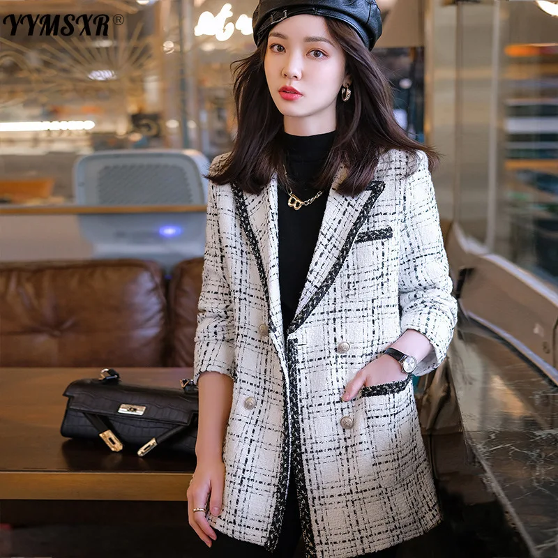 S-4XL  Women's Autumn and Winter Temperament Loose Lattice Long-sleeved Ladies Jacket Casual Office Suit High Quality