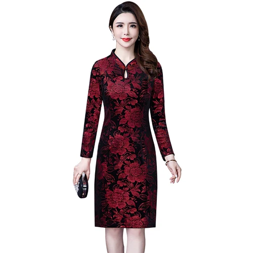 2021 Autumn New Chinese Wind Big Code Xxxxl Middle Aged Old Mothers Cheongsam Wearing Wedding Banquet Temperament Female Dresses | Женская