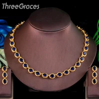 threegraces noble design blue round cubic zirconia party luxury nigerian dubai gold bridal wedding jewelry sets for brides tz559
