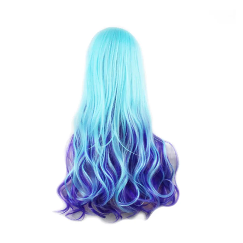 WoodFestival Synthetic Hair Wig With Bangs Colored Cosplay Wigs For Women Long Wavy Rainbow Pink Blue Red Green Brown White Grey