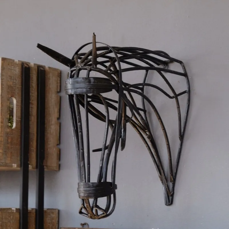 $ Креативная металлическая фигурка головы лошади настенное украшение 3D голова