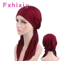 new muslim women stretchy solid turban hat headscarf pre tied chemotherapy cancer chemo beanies headwear hair accessories