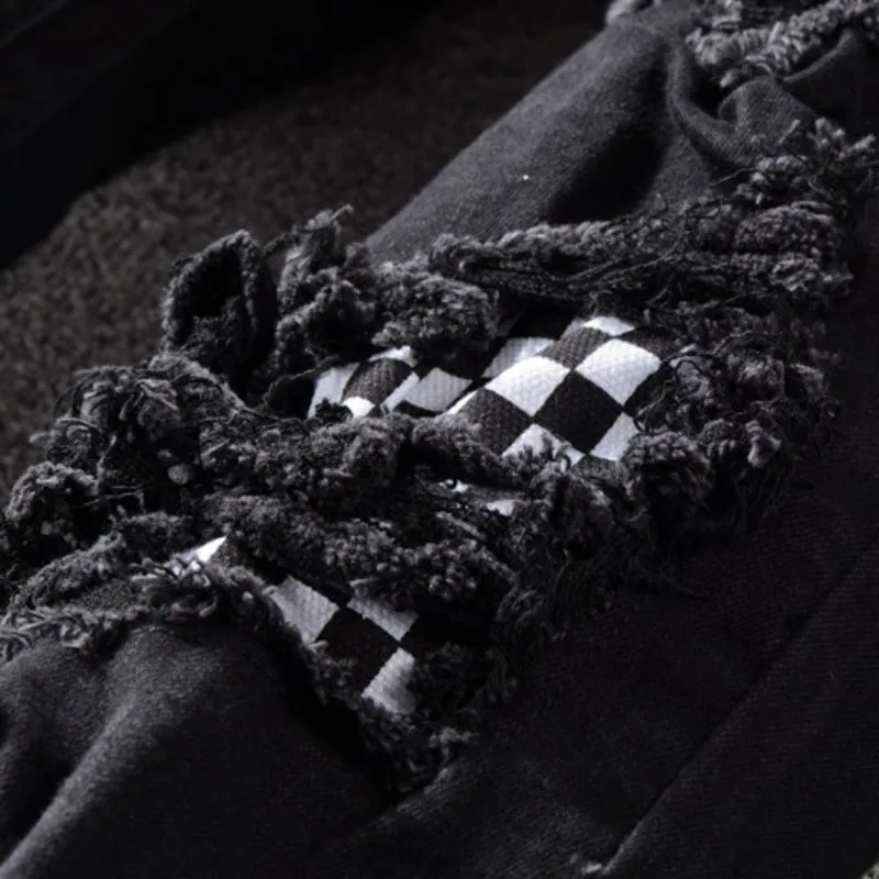 2020 высокая уличная мода мужские джинсы черные большой размер дыра хип-хоп рваные