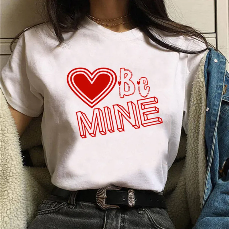 

Heart BE MINE Letter Print Women T Shirt Short Sleeve O Neck Loose Women Tshirt Ladies Fashion Tee Shirt Tops Camisetas Mujer