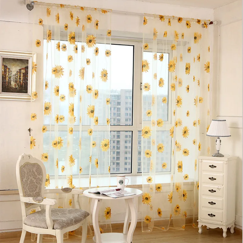 

Tulle Curtain Sunflower Pattern Window Treatment Kitchen Balcony Room Blind Screening Drapes 1x2/1x2.7m Bedroom Home Decoration