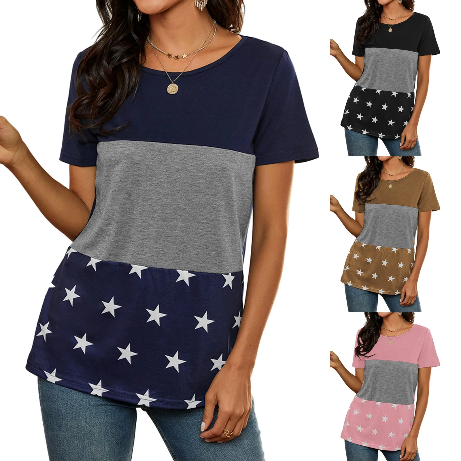 

Fashion Star Printed Blouse Shirt Loose O-Neck Tops Tee Summer Casual Ladies Tops Female Women Short Sleeve Blusas Pullover