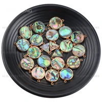 1 20 pcs natural fancy abalone shell flat roundtriangle pendant connector beads for jewelry making edge electroplated