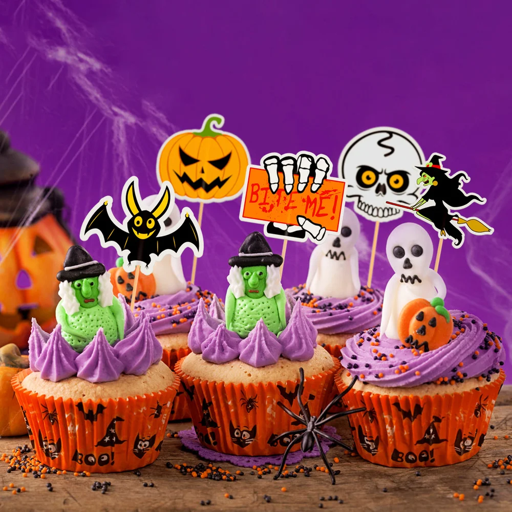 

BESTONZON 48PCS Decorations Cupcake Toppers Pumpkin Design Picks Muffin Toppers