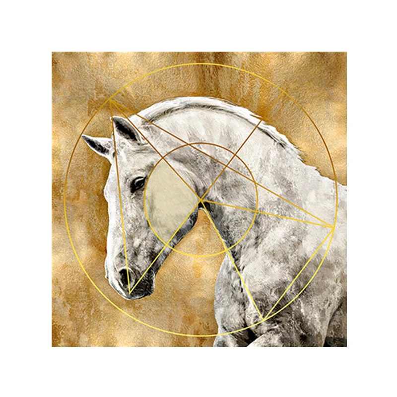 

Abstract Modern Animals Horse And Nordic Gold Line Combination Wall Art Print On Square Canvas Oil Painting Picture Home Decor