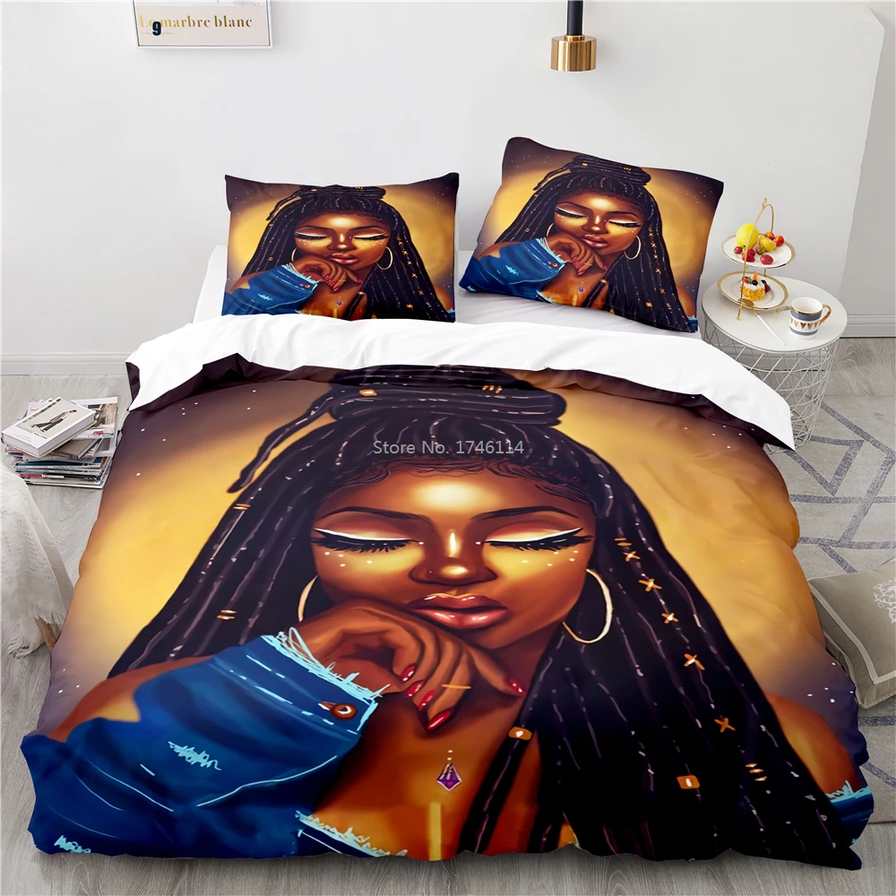 

2/3pcs Fashion Sexy African Girl 3D Printed Duvet Cover with Pillowcase Set Twin Full Queen King Size Bedding Set for Boys Girls