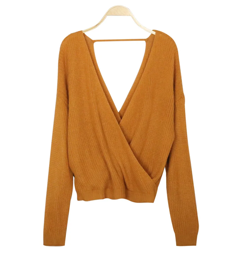 SAGACE женский сексуальный короткий вязаный свитер с v-образным вырезом