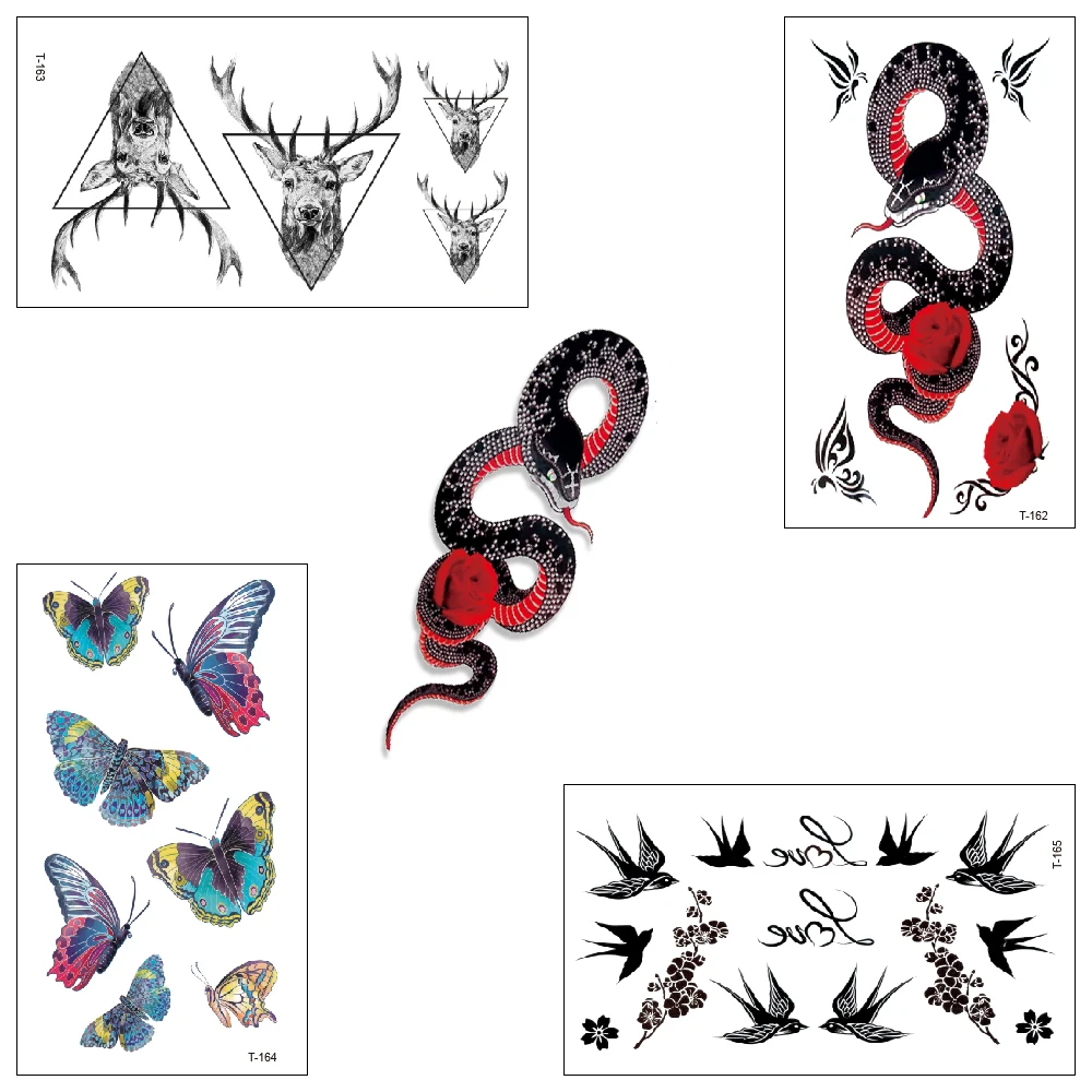 

100 шт./лот, водостойкая временная татуировка, стикер "Змея" для мужчин, женщин, красоты, сексуальное боди-арт, T149-173
