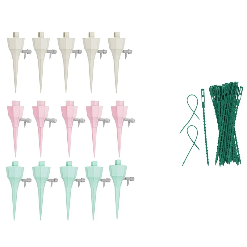 

15 Pcs Automatic Watering Device For Potted Plants & 100 Pcs Adjustable Garden Plant Twist Ties