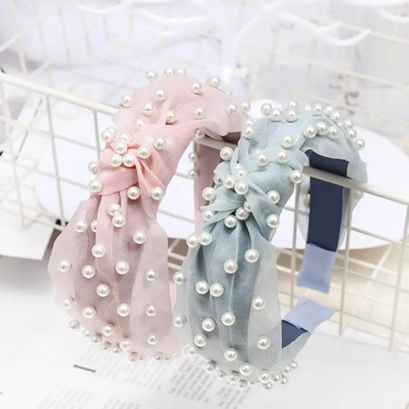 Элегантная Жемчужная Повязка для волос женская модная марлевая повязка на