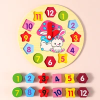 baby cartoon rabbit digital clock blocks jigsaw geometric shape matching 3d puzzles montessori childrens educational wooden toy
