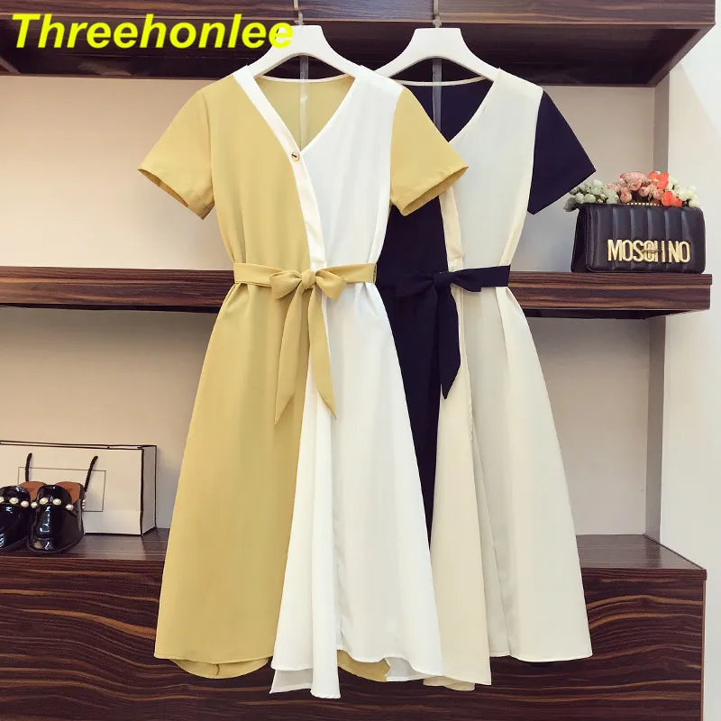 

Размера плюс для женщин французское кружево ткань элегантная рубашка летние платья 2021 V образным вырезом с коротким рукавом в стиле пэчворк...