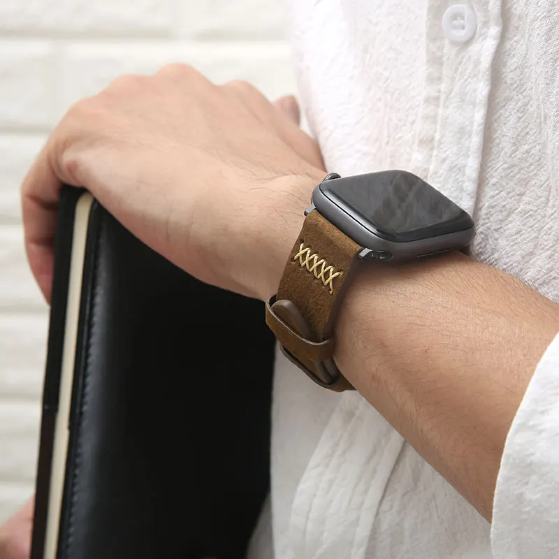 

Итальянский ремешок в клетку для Apple watch Band 41 мм 45 мм 44 мм 40 мм 42 мм 38 мм, кожаный браслет для наручных часов iwatch Series 3 4 5 SE 6 7, ремешок