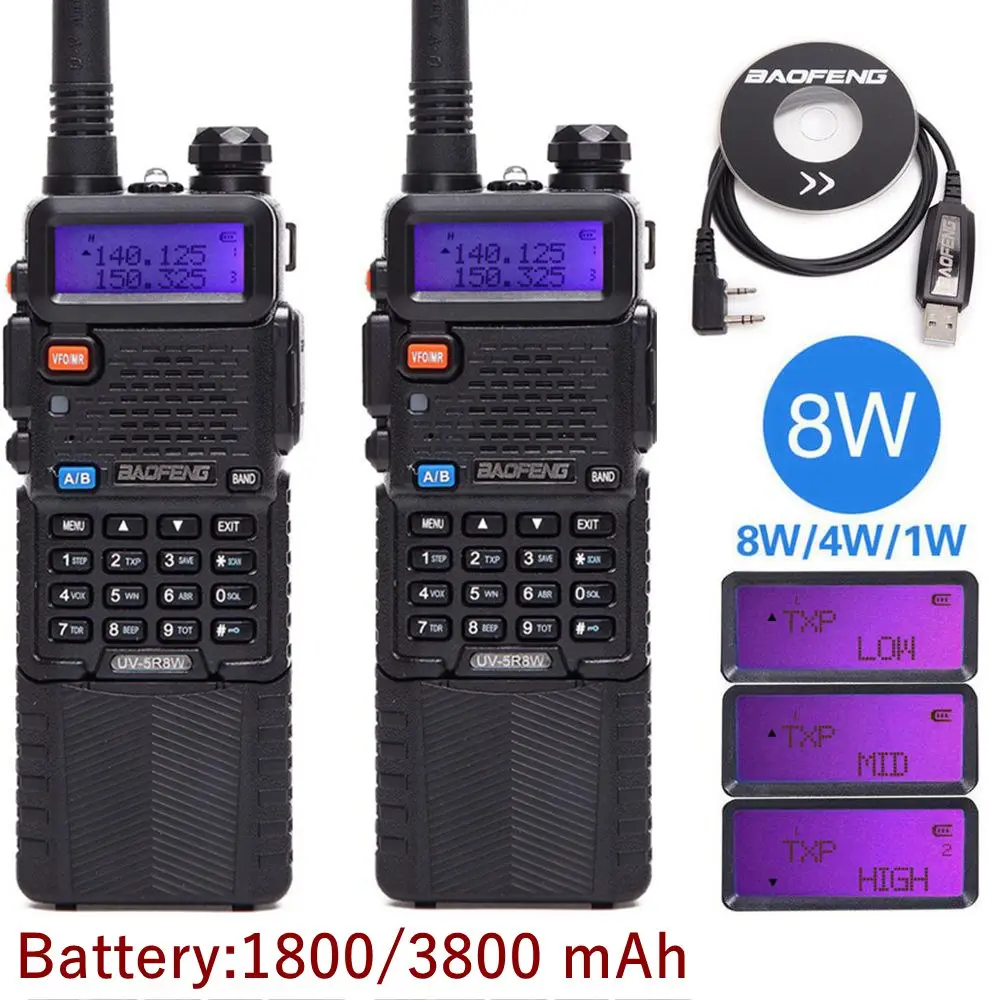 2 шт. Baofeng UV 5R 8 Вт мощный Дальний диапазон 10 км двухдиапазонный uhf/vhf рация