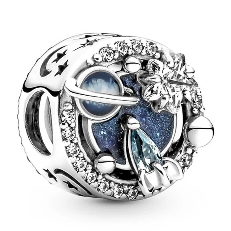 Подвеска из серебра 925 пробы с голубым деревом звездой и Галактикой луной