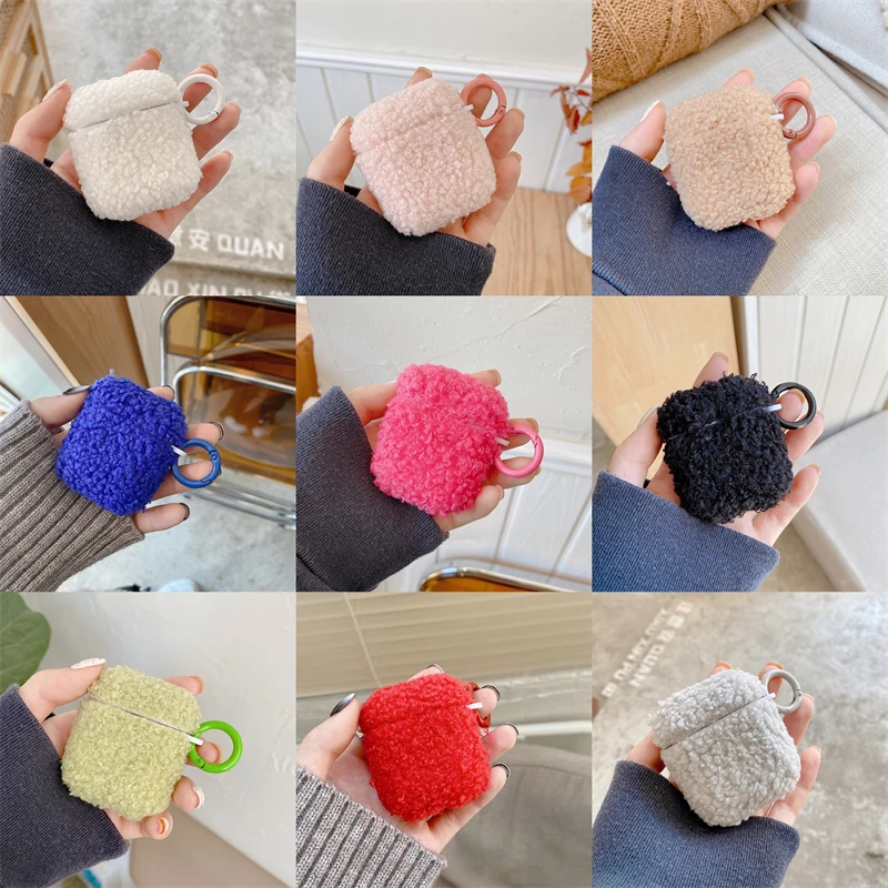 

Simple Cute Fuzzy Plush Plain Case For AirPods 2 1 Pro Box Winter Soft Silicone Wireless Bluetooth Earphone Protection Cover