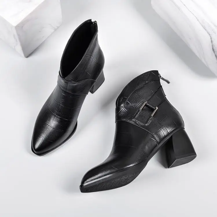 Кожаные ботинки и женские на Высоком толстом каблуке сезон осень-зима обувь с