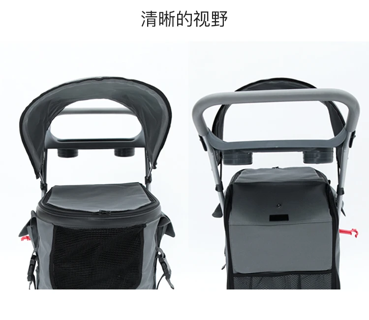 Folding Pet Stroller Lightweight Dog Four-wheeled Cart Rainproof Sunscreen Pet Supplies 600D Oxford Cloth with Removable Canopy
