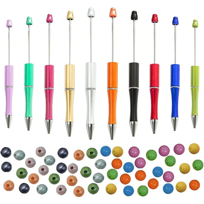 

Пластиковая ручка с бисером в 10 упаковках, шариковая ручка с бусинами «сделай сам» и 50 бусинами, товары для школы и офиса