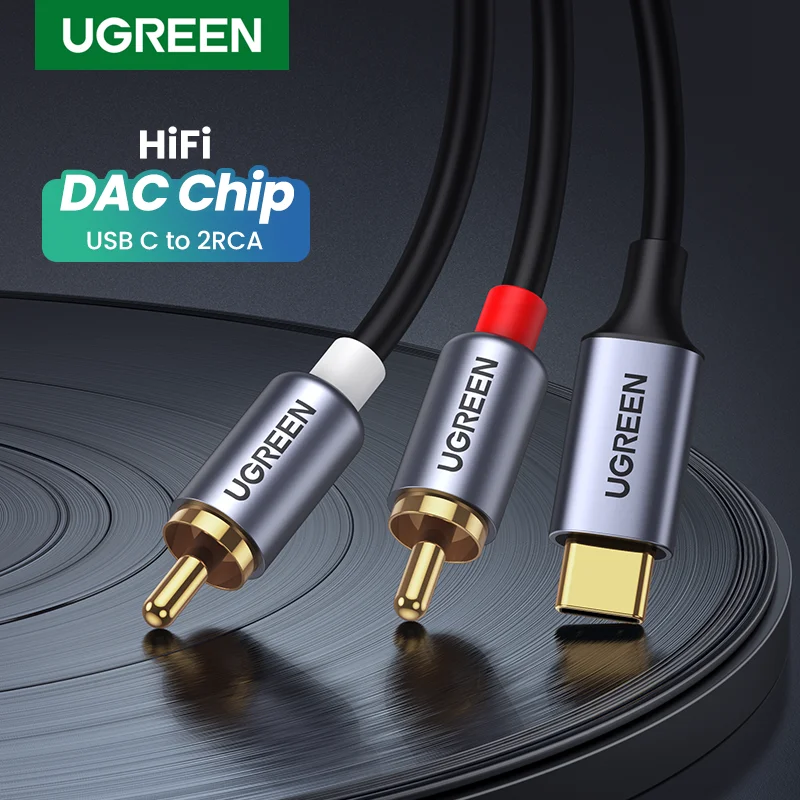 Адаптер UGREEN с USB C на 2 RCA аудиокабеля аудиошнур разъемом типа совместим усилителем
