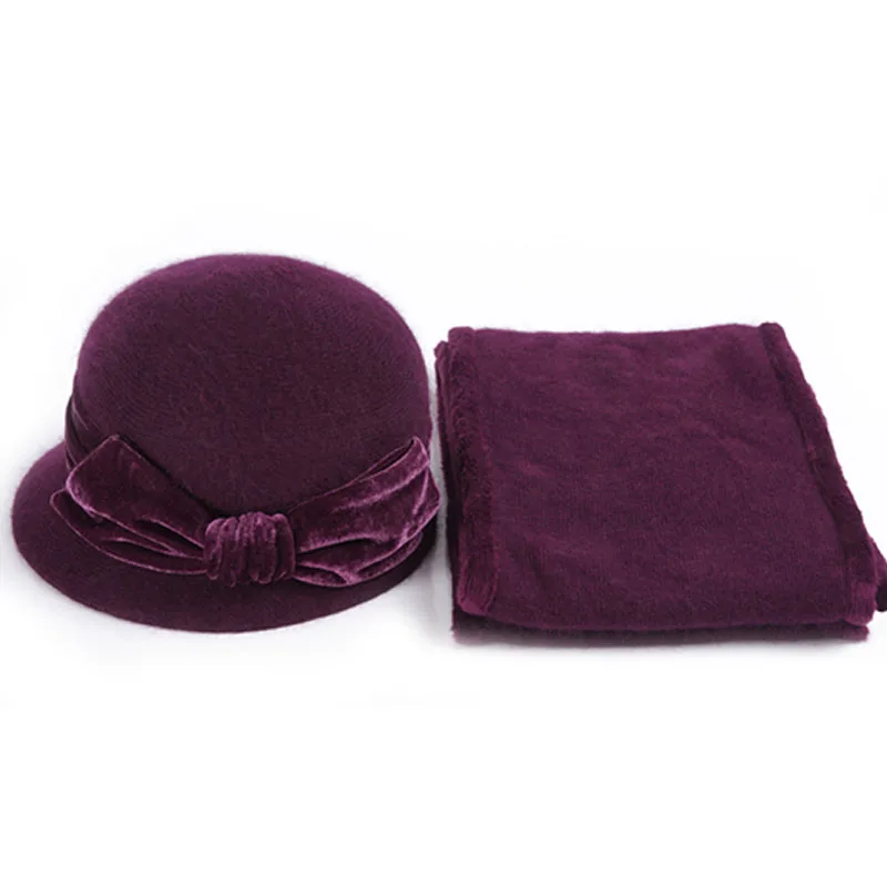 Для женщин шерсти кроличий мех трикотажная шапка Федора модные Винтаж шляпа с