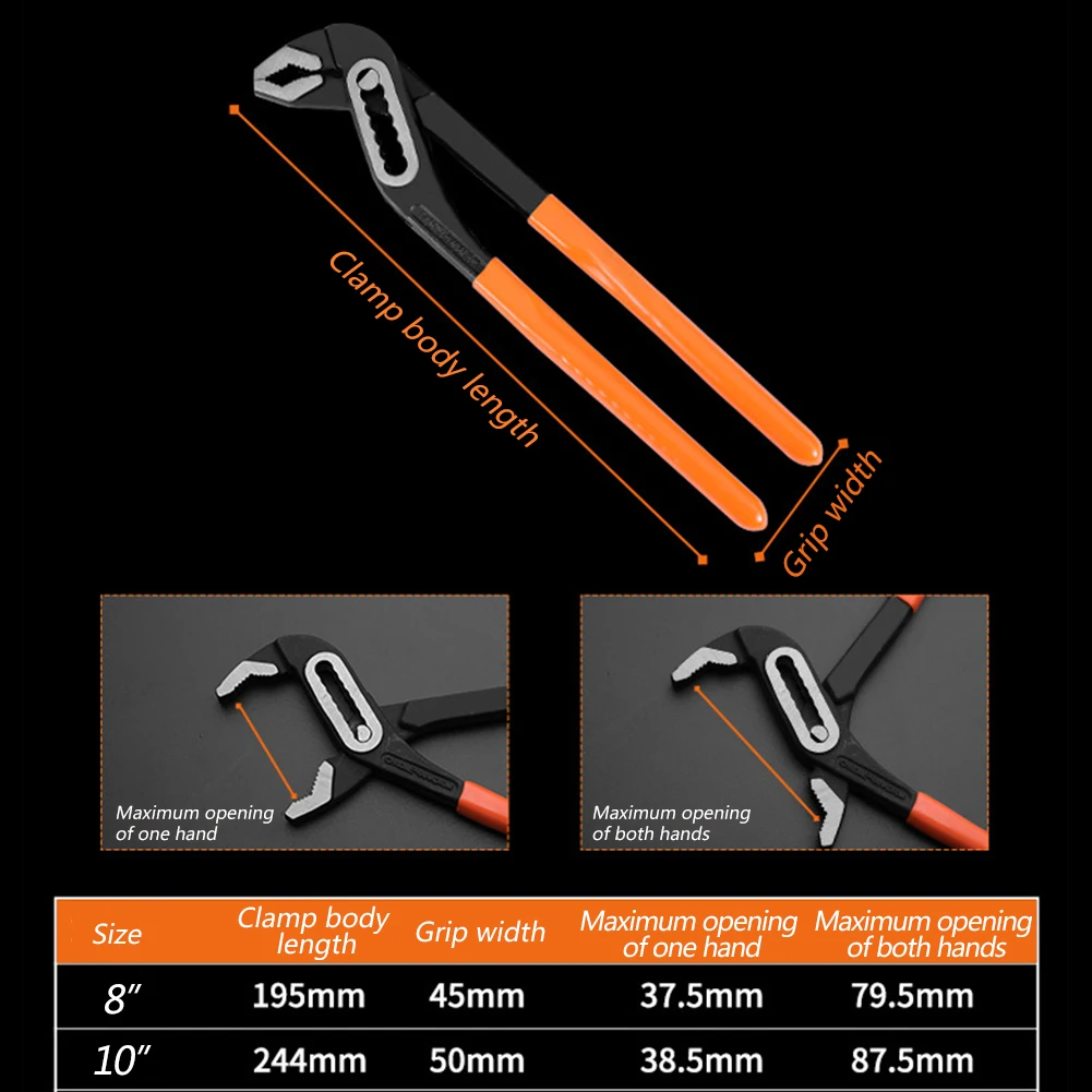 

8" 10" Water Pump Pliers Multifunctional Plier Quick-Release Straight Jaw Groove Joint Pliers Plumbing Pliers