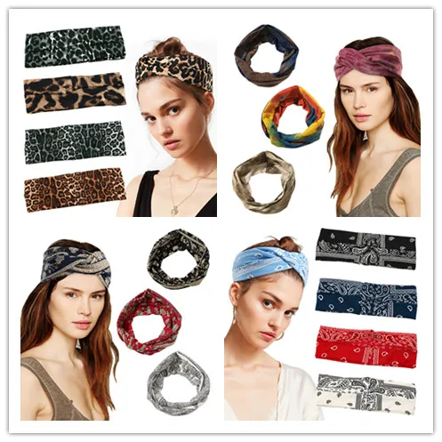 

Selling Multiple styles New fashion printing Leopard print Yoga headband with cross hairband hair hoop wide Girl woman Headdress