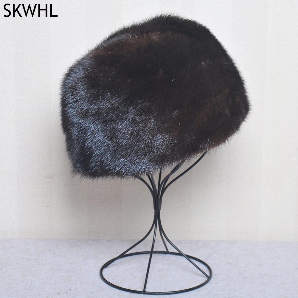 2023 Winter Unisex Top Real Mink Fur Bomber Hat Male Genuine Marten Head Warm Black/Brown Caps Best Gift For parent Gorras