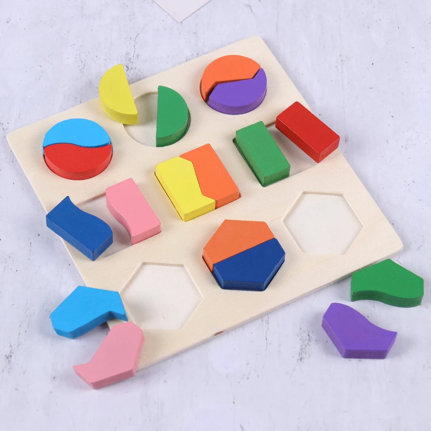 

Wooden Geometric Shapes Montessori Puzzle Sorting Math Bricks Preschool Learning Educational Game Baby Toddler Toys for Children