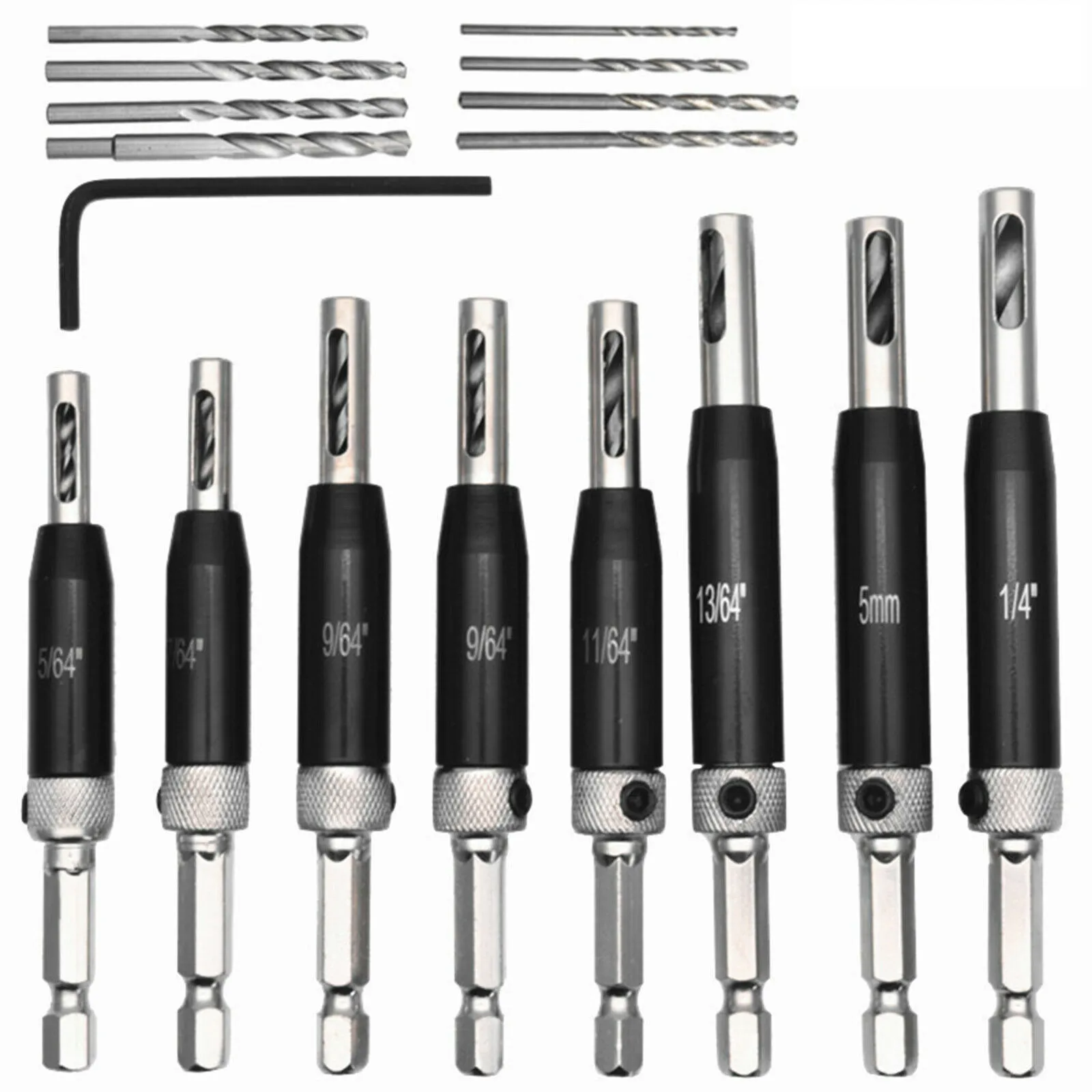 

17pcs Hinge Drill Bit Black+Silver Drawer Pilot Hole Guides High Speed Steel