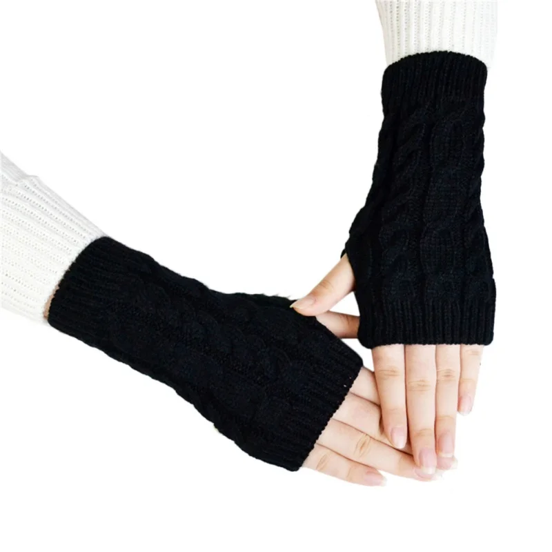 

Women Winter Glove Stylish Arm Hand Warmer Gloves Crochet Knitting Wool Mitten Warm Fingerless Gloves with Thumb Hole