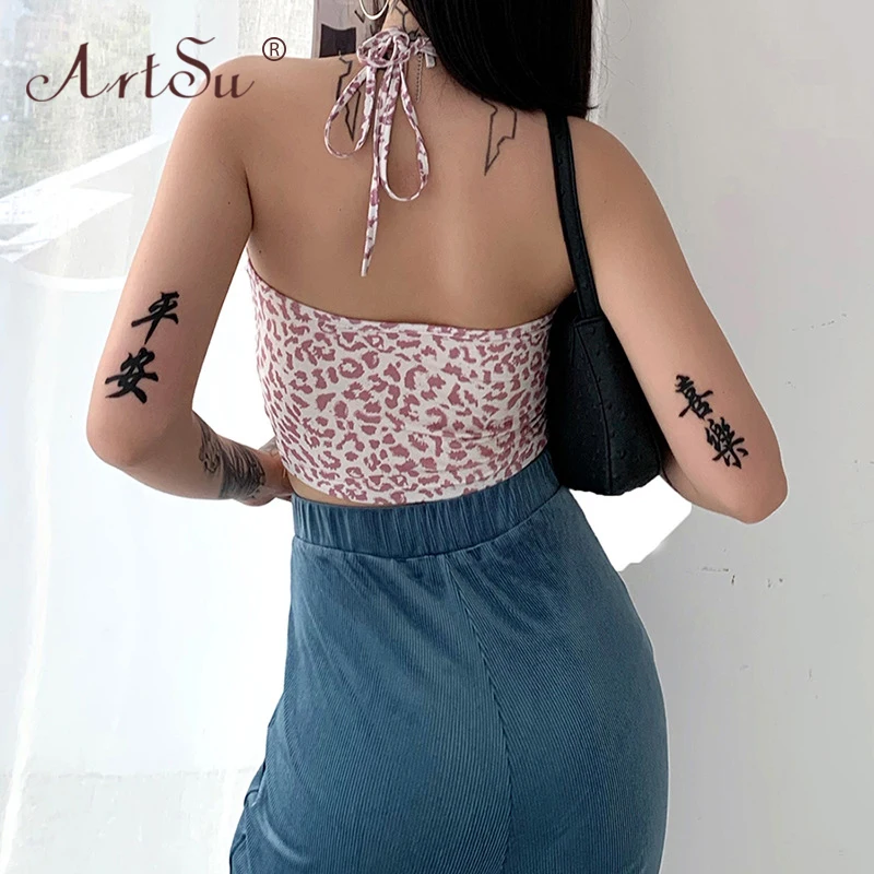 ArtSu Леопардовый принт сексуальные вечерние топы на бретелях женские бюстье с