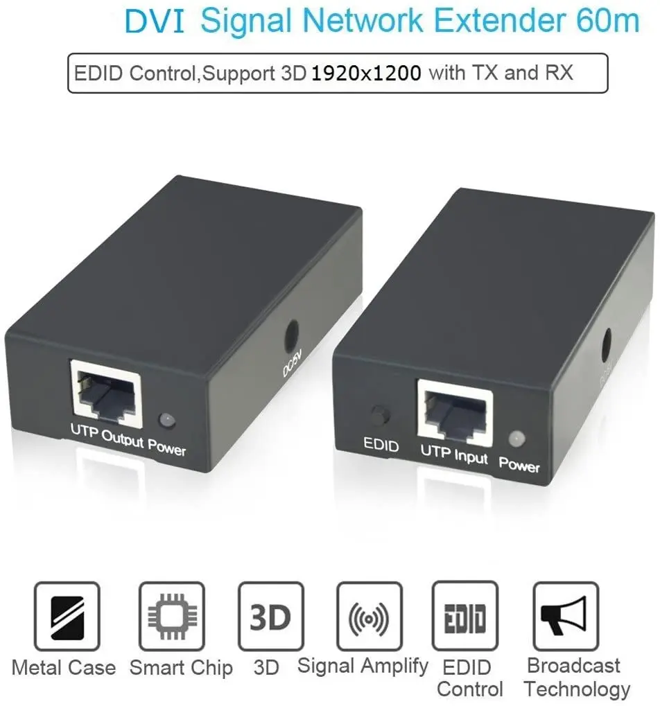 Фото Удлинитель DVI длиной 60 м, 196 футов через кабель RJ45 с поддержкой EDID 1080P 3D (в комплект входит передатчик и приемник) №3