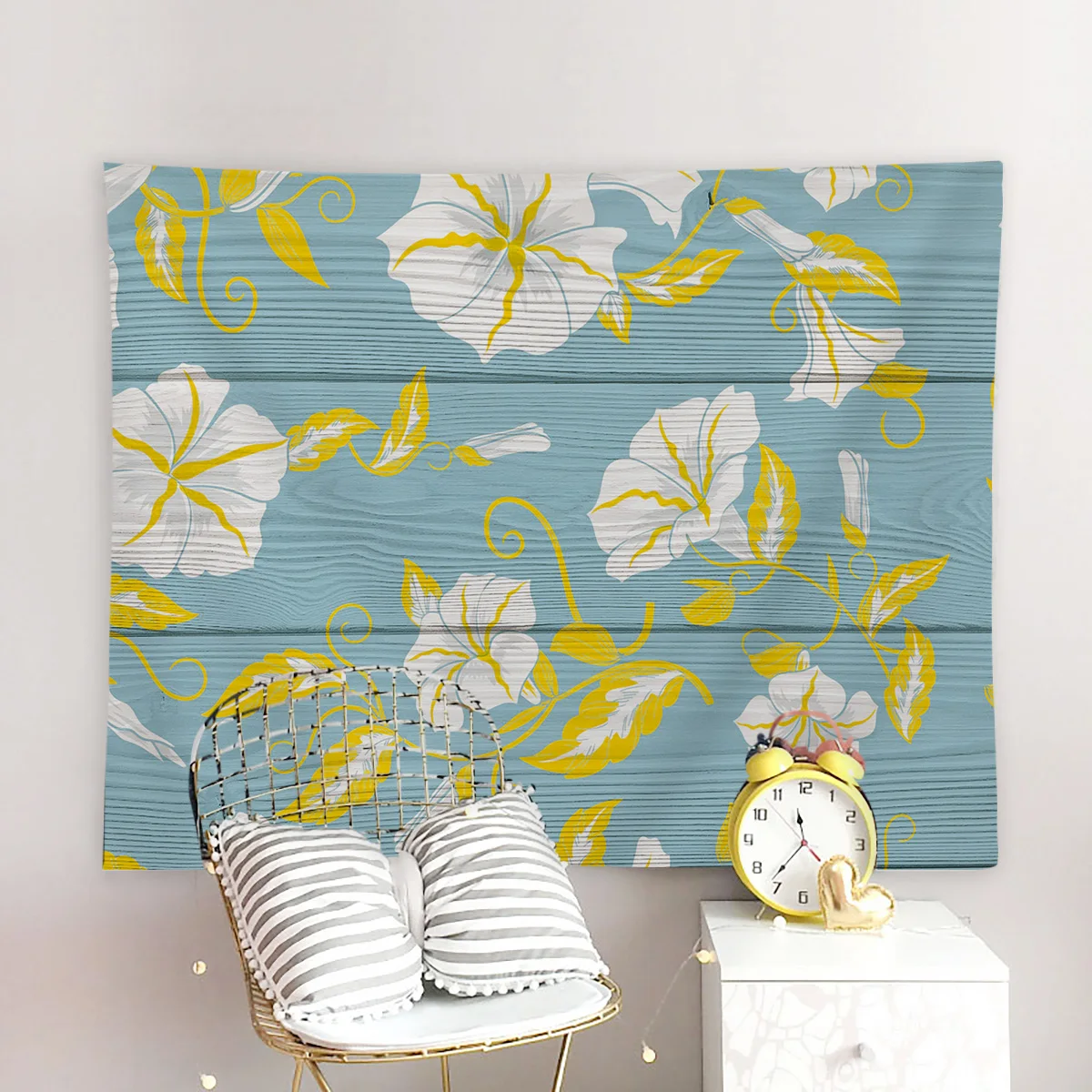 Винтажный деревянный текстурированный фон с желтыми гобелены цветами настенный