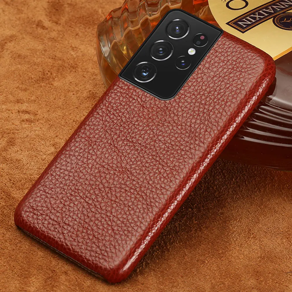 

Genuine Litchi Grain Leather Phone Case For Samsung Galaxy S21 Ultra S20 FE S8 S9 Plus Note 20 10 9 A52 A72 A51 A71 A50 A32 A12