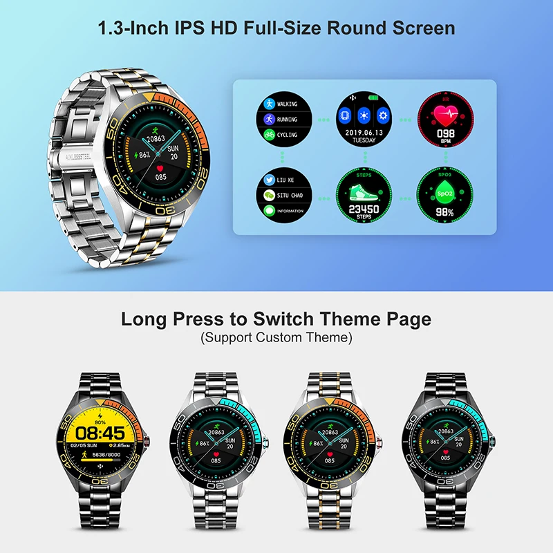 2020 new ip68 waterproof steel band smart watch mens activity tracker heart rate blood pressure smartwatch full screen touchbox free global shipping