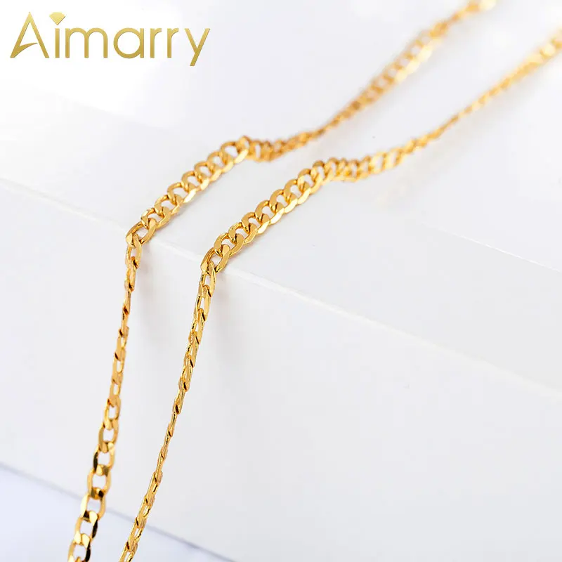 

Aimarry 925 Sterling Silver 18K Gold 2MM 16/18/20/22/24/26/28/30 Sideways Necklace For Women Men Wedding Gifts Fashion Jewelry