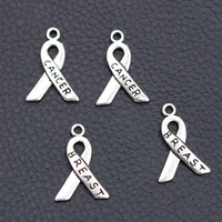 wkoud 20pcs silver plated ribbon charms breast cancer awareness ribbon pendant jewelry diy unique craft supplies 2316mm