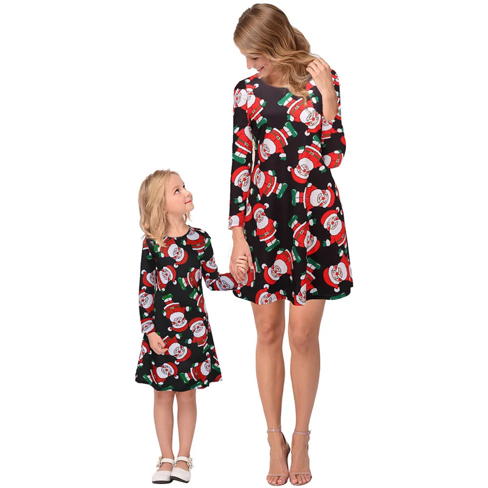 Рождественское платье для мамы и дочки осенние платья с длинными рукавами