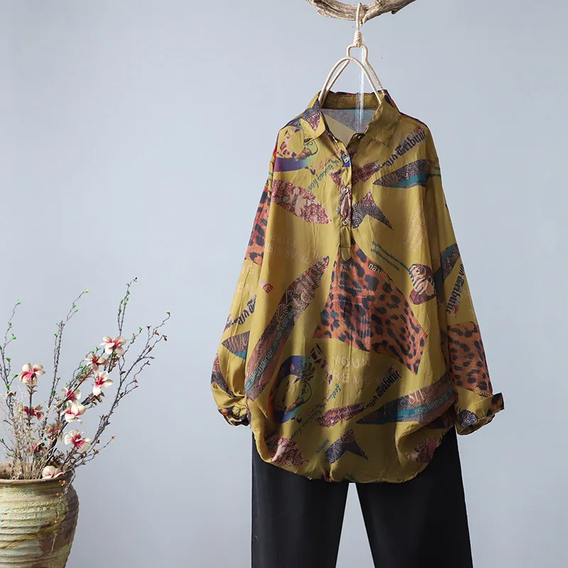 Мягкая Повседневная рубашка с длинным рукавом блузка цветочным принтом верхняя